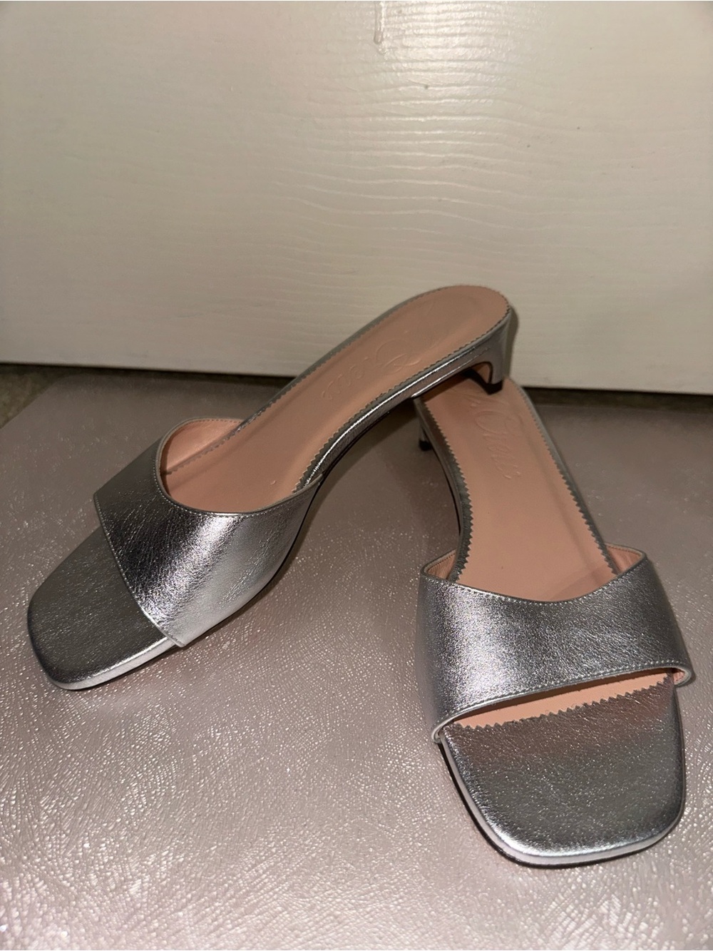 J. Crew Silver Metallic Slide Kitten Heels 8 NWOT new wedding guest formal party